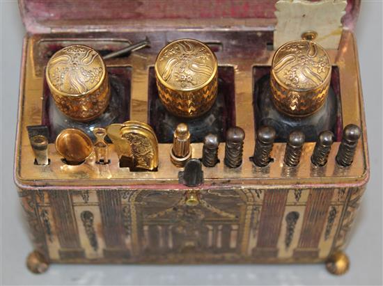 An early 19th century French gilt brass necessaire, 4.5in.